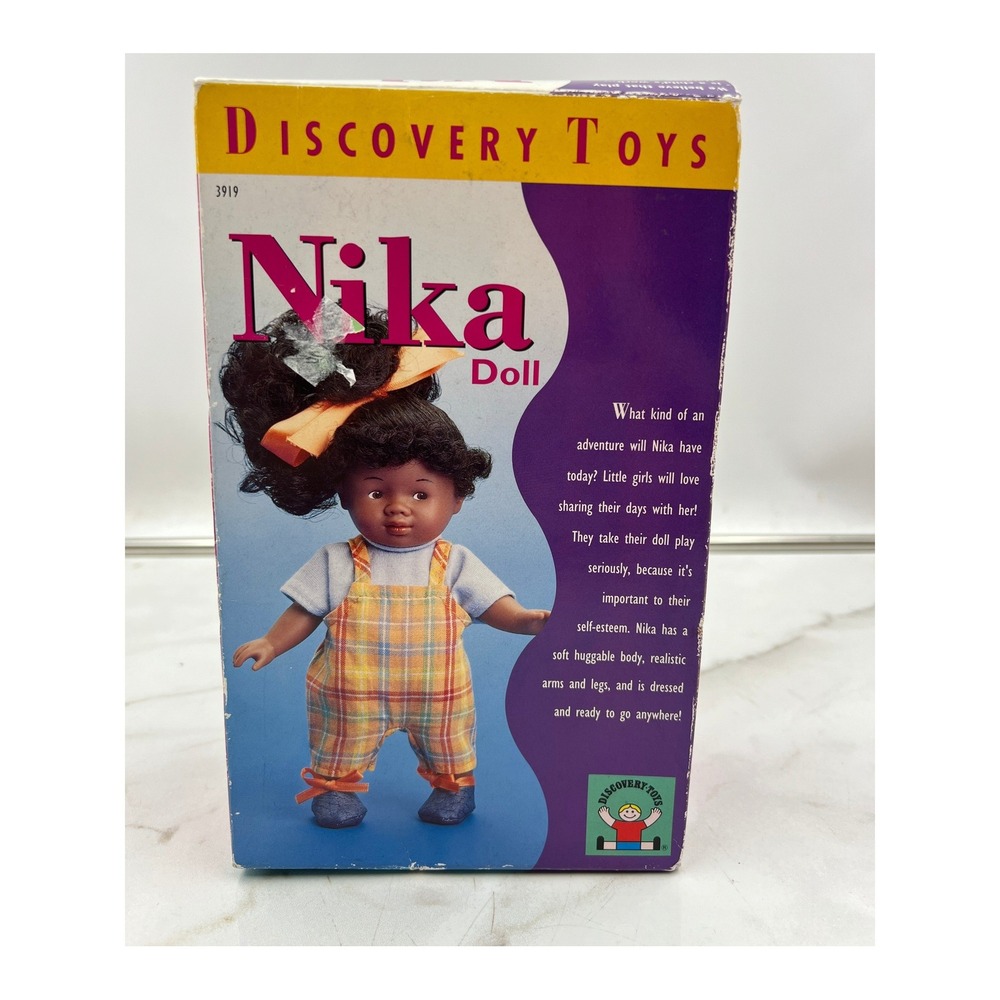 Vintage 1998 Discovery Toys Nika Doll 3919 Black Girl Plaid Overalls 8.5 Inch